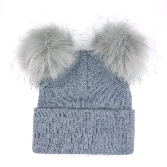 Pompon Beanie met Omslag grijs