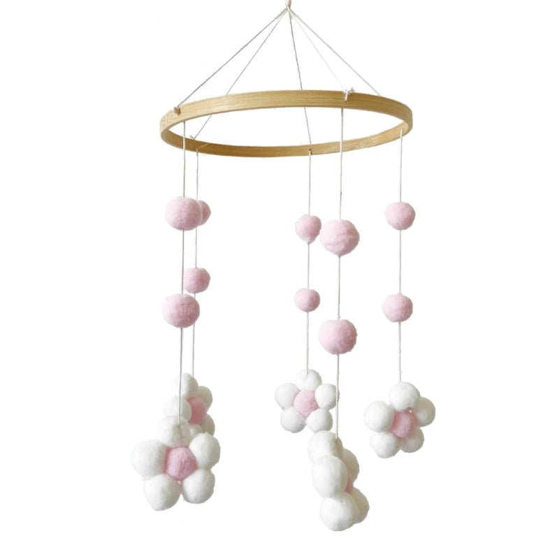 Mobiel met Vilten Bloemen Hangers roze