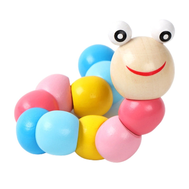 Houten frutsel rups met gekleurde kralen