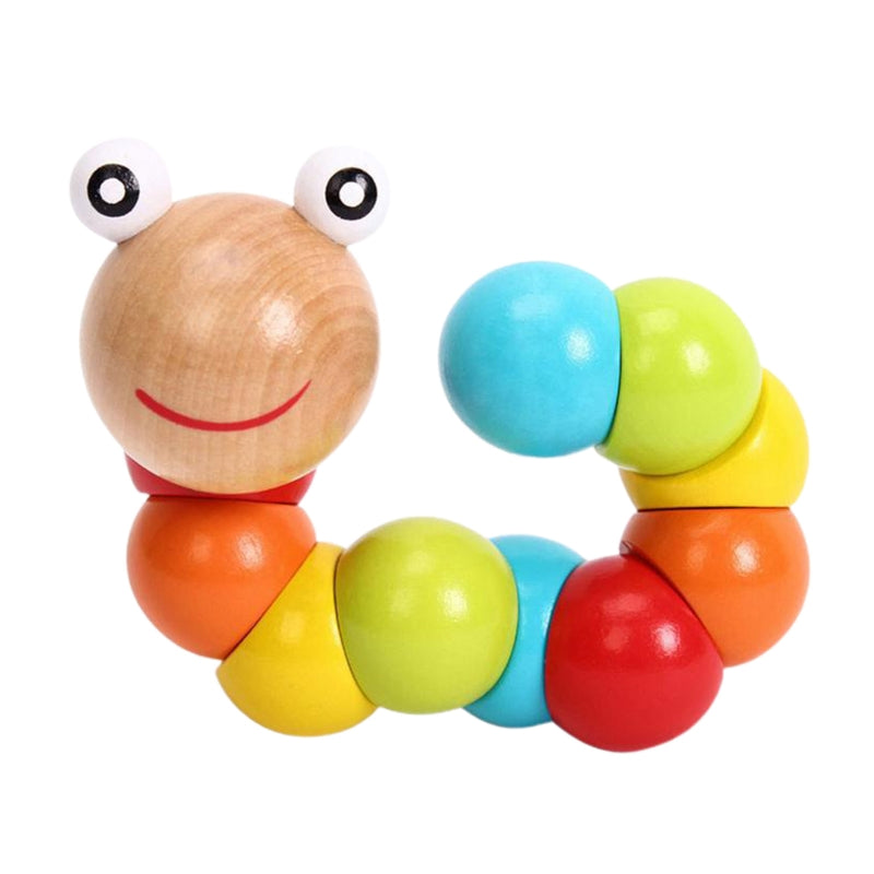 Houten frutsel rups met gekleurde kralen