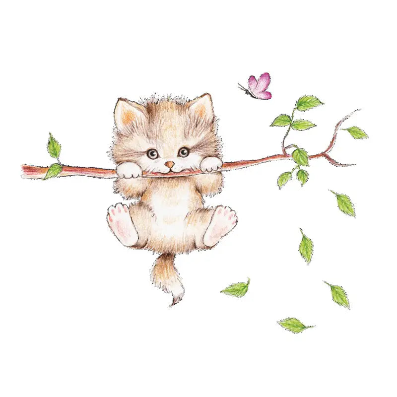 Muursticker Kitten met Vlinder detail