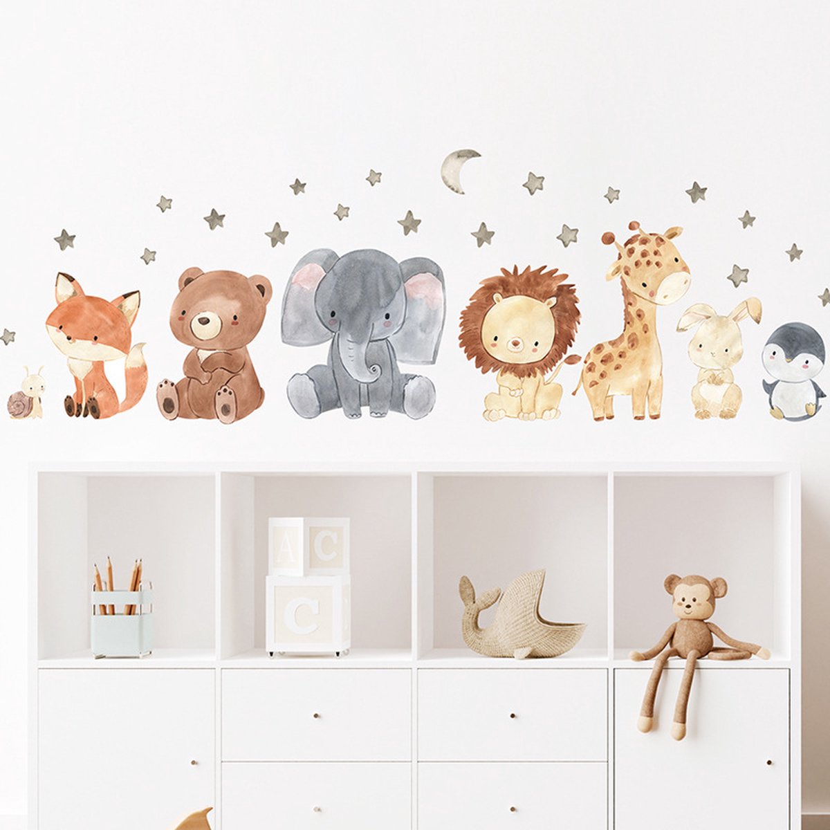 Kinderkamer muursticker met cartoon dieren
