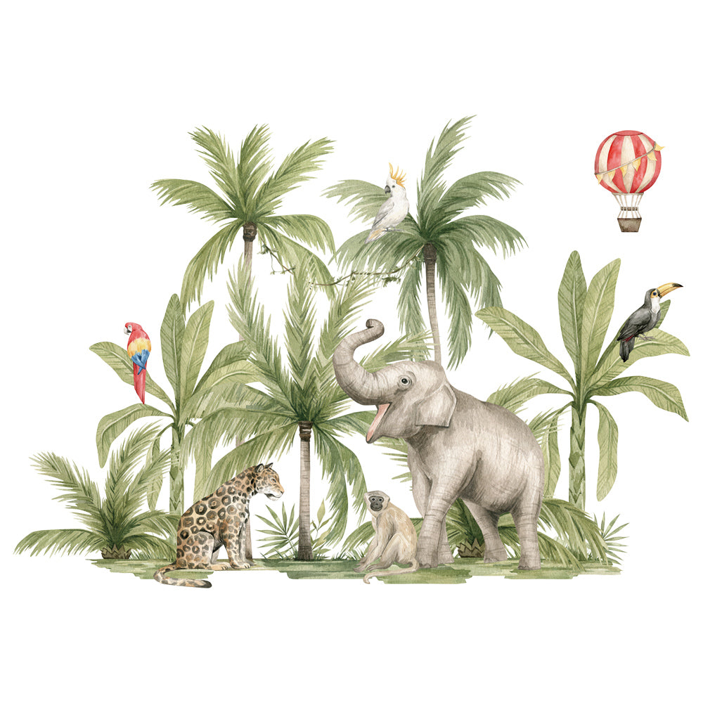 Muursticker Palmen en Olifant detail