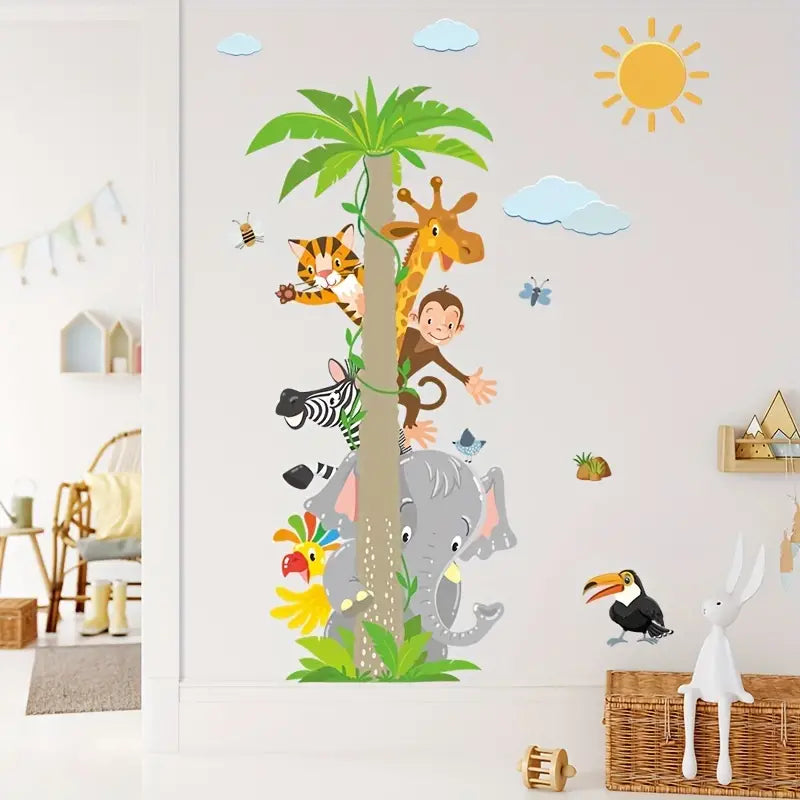 Muursticker Palmboom met Dieren detail