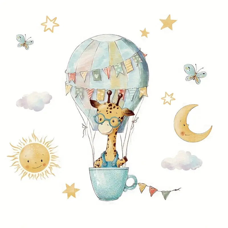 Muursticker 'Giraffe in Luchtballon'