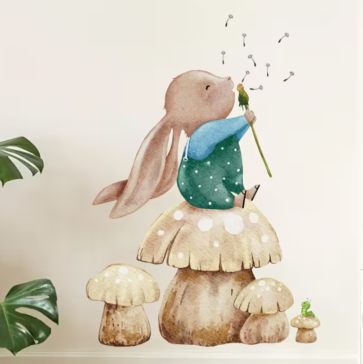 Muursticker 'Konijn op Paddenstoelen'