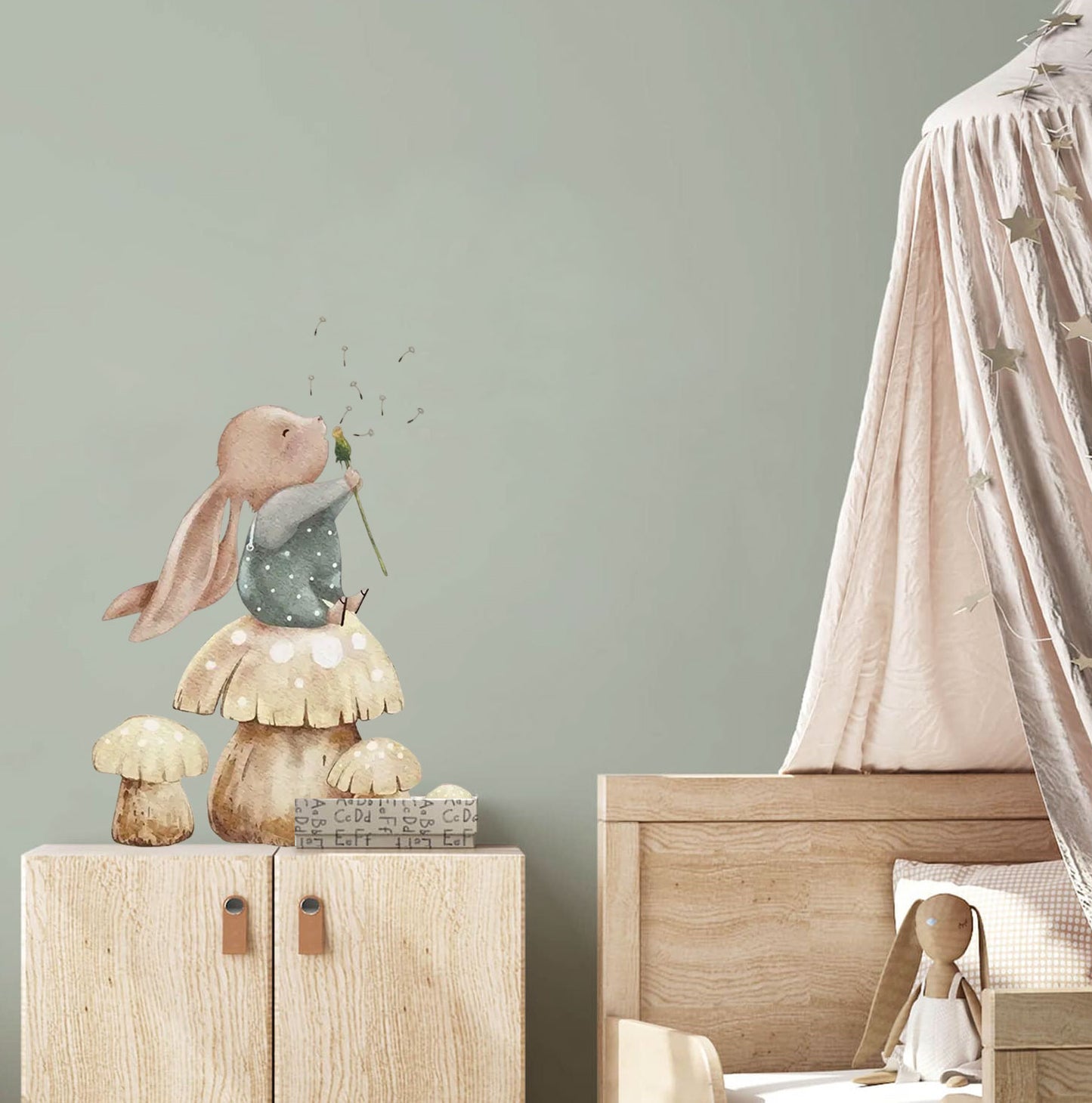 Muursticker 'Konijn op Paddenstoelen'