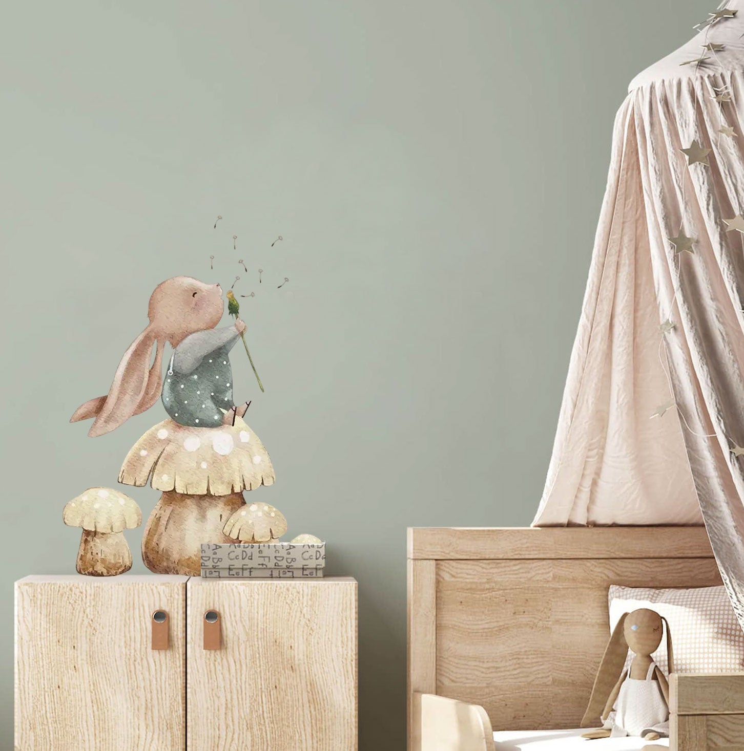 Muursticker 'Konijn op Paddenstoelen'