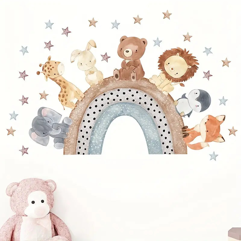 Muursticker Cartoon Dieren 'Regenboog' detail