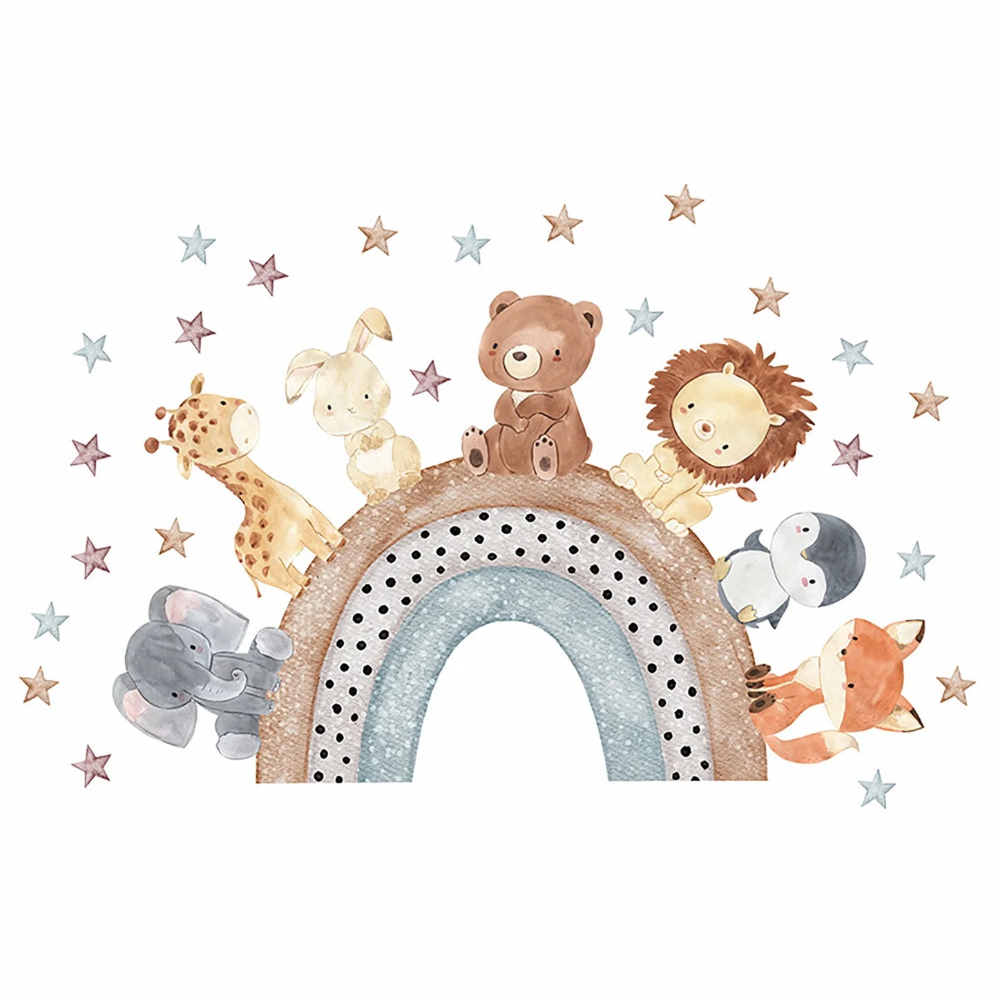 Muursticker Cartoon Dieren 'Regenboog'