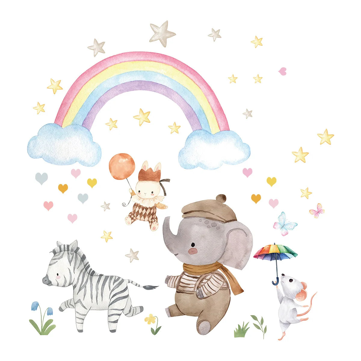 Muursticker 'Olifant, Zebra & Regenboog' detail