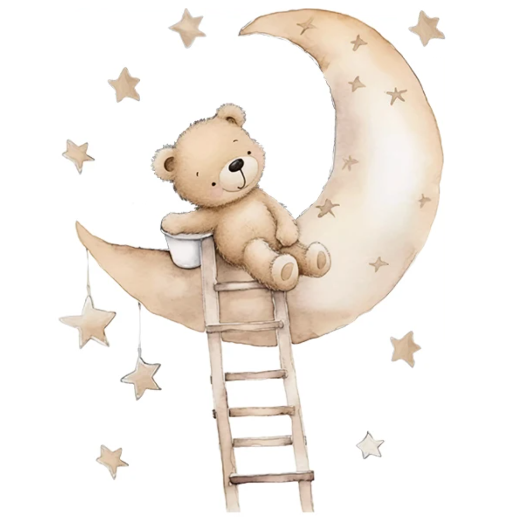 Muursticker 'Teddybeer op Maan' detail