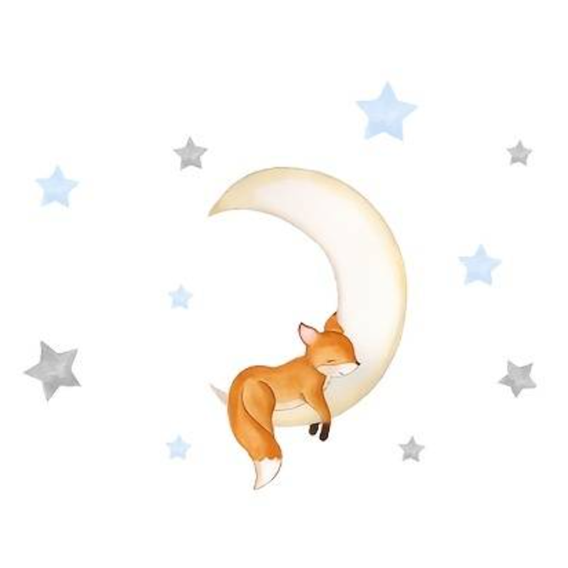 Muursticker 'Slapend Vosje op Maan' detail