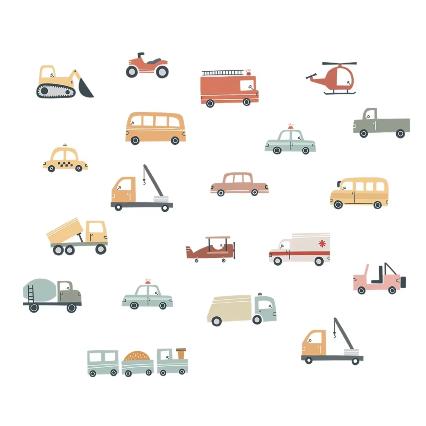 Muursticker 'Gekleurde Voertuigen' detail