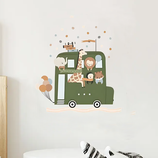 Muursticker 'Groene Dieren Bus' sfeer