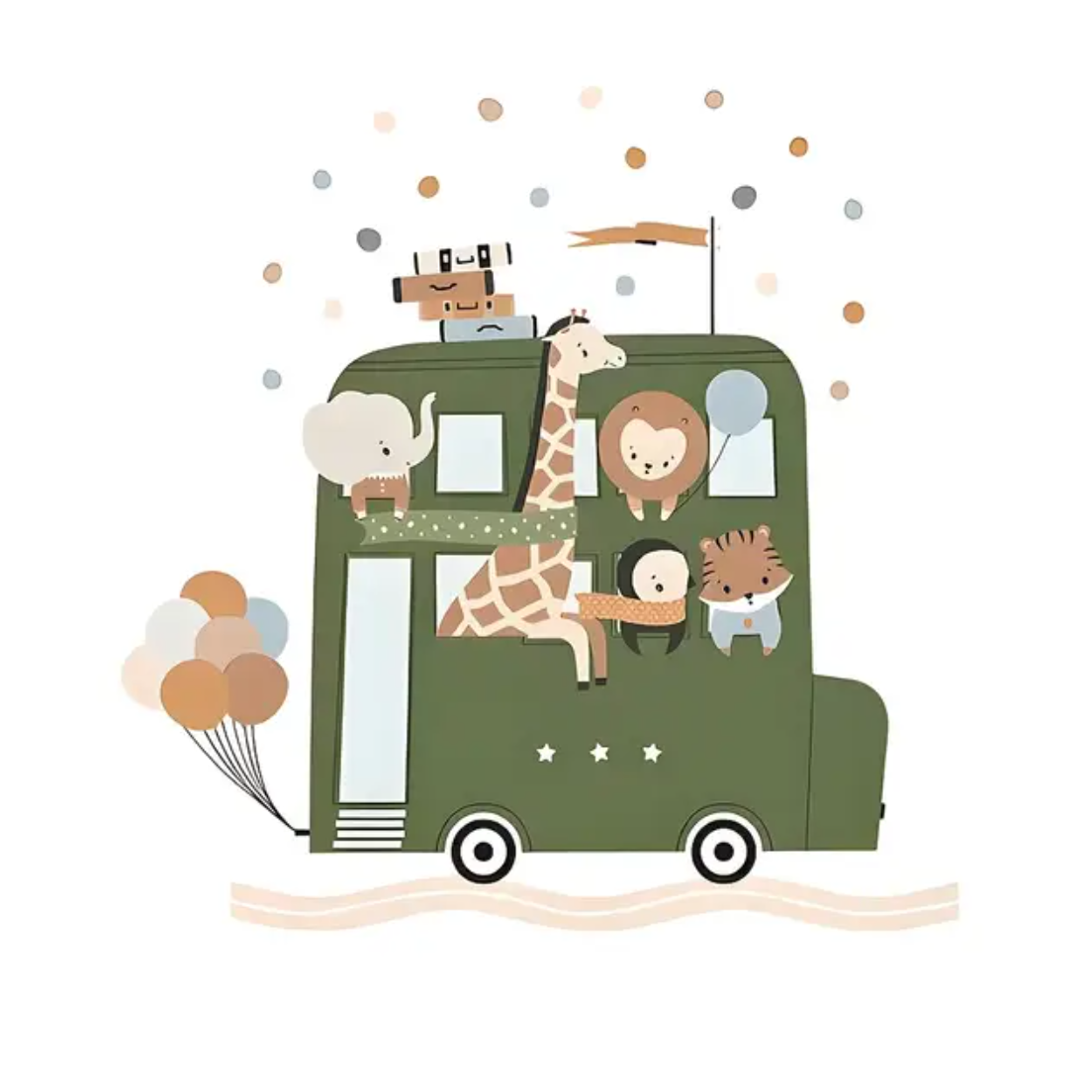 Muursticker 'Groene Dieren Bus' detail