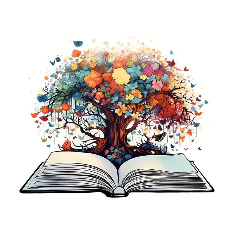 Muursticker 'Boek met Kleurrijke Boom' detail