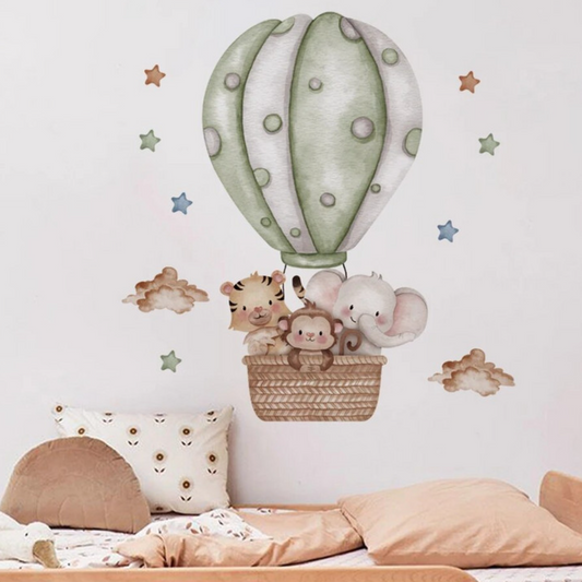 Muursticker 'Dieren in Luchtballon'