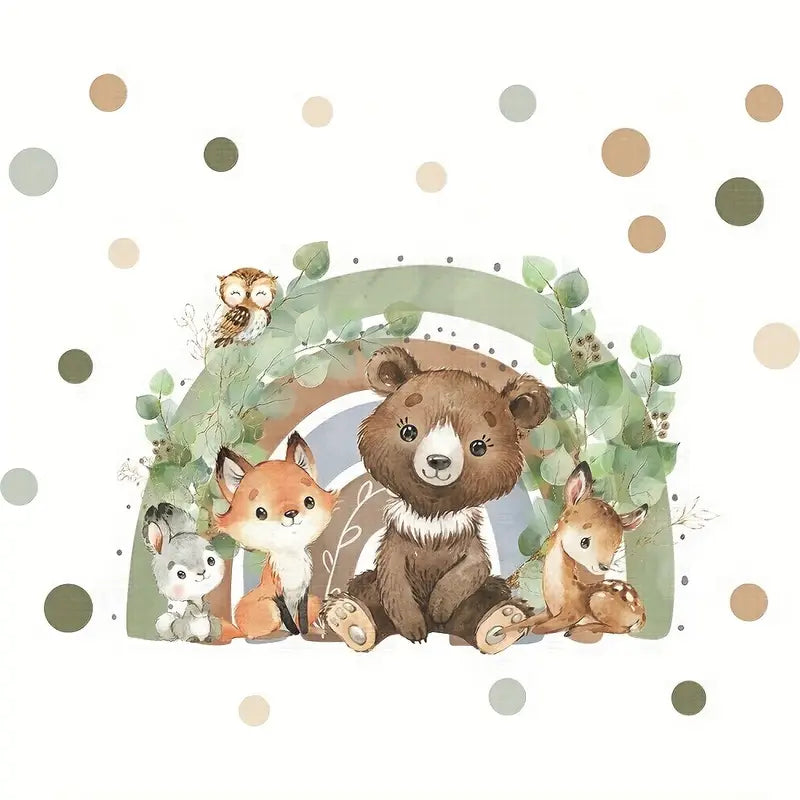 Muursticker 'Pluizige Dieren Regenboog'