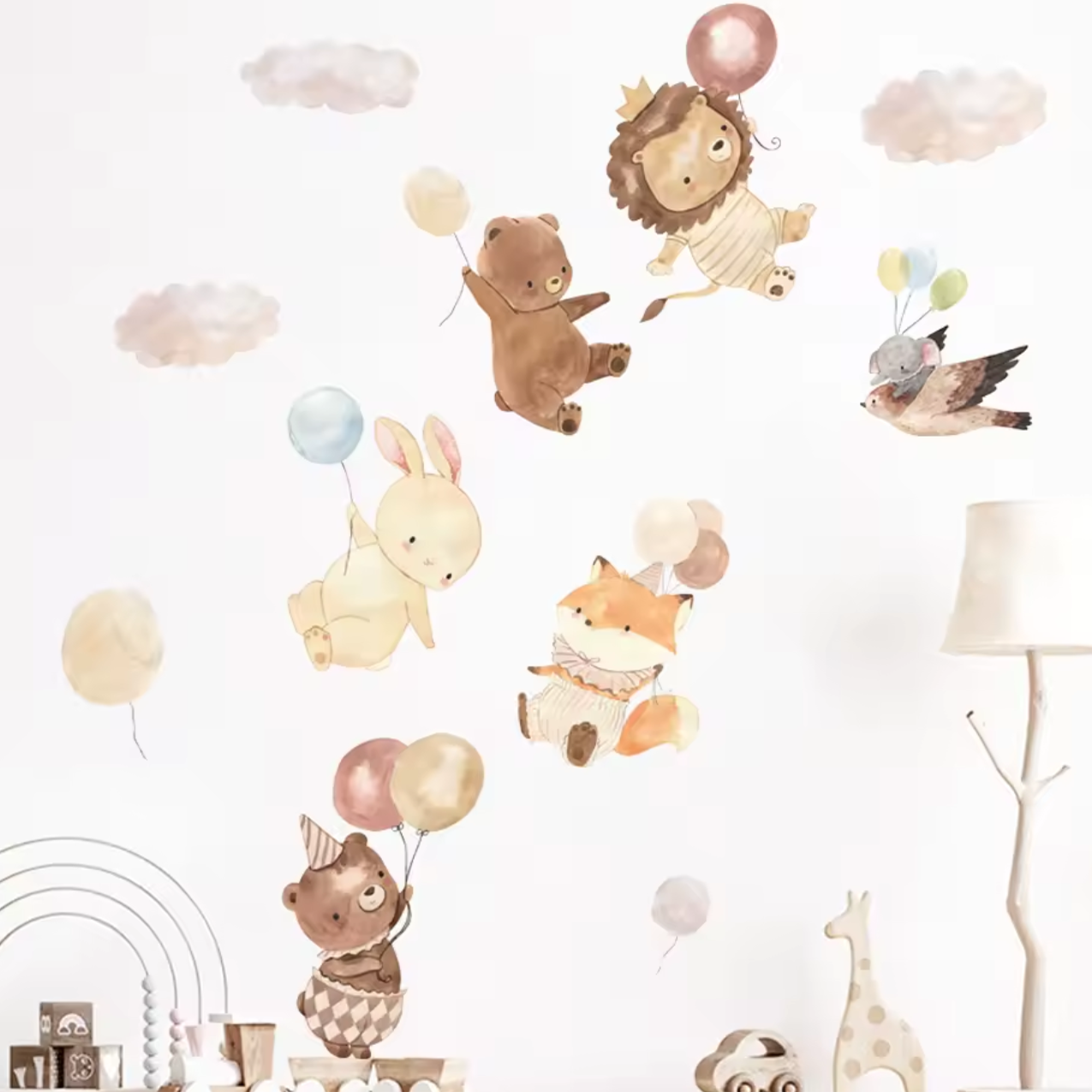 Muursticker 'Leuke Dieren aan Ballonnen'