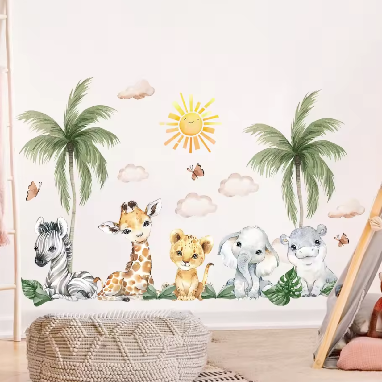 Muursticker 'Afrikaanse Dieren en Palmbomen'