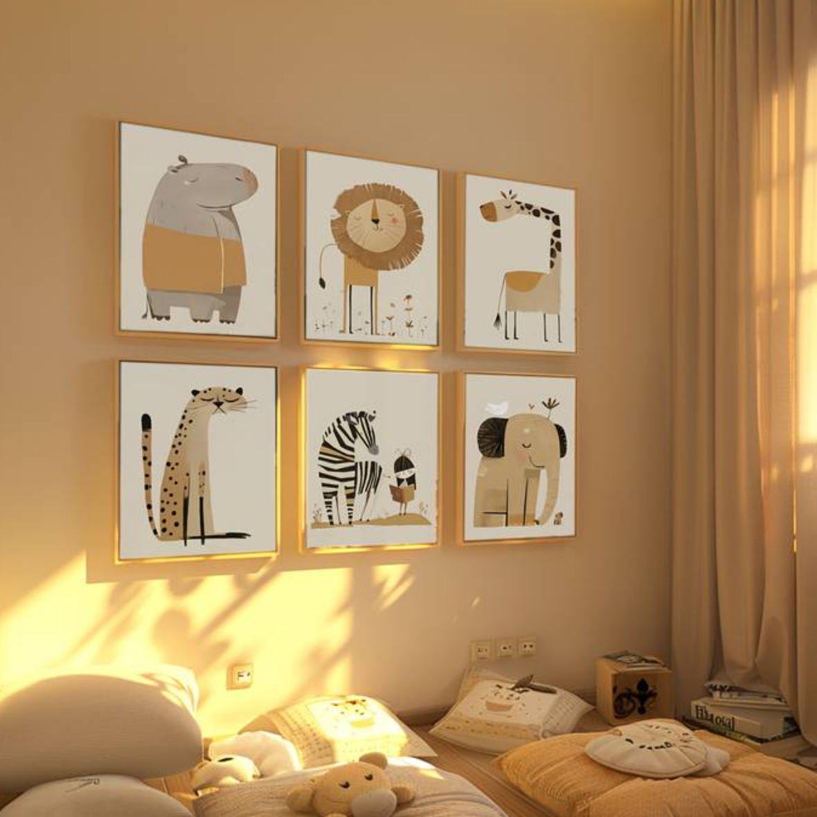 Set van 6 Canvas Posters 'Op Safari' sfeer