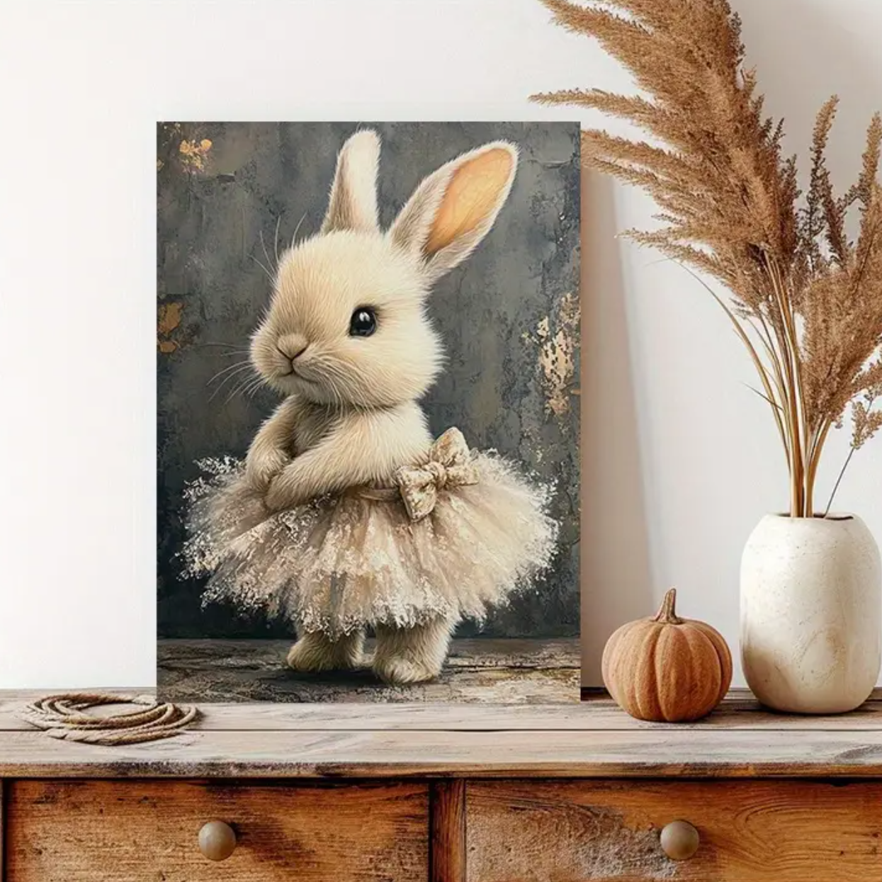 Canvas 'Konijn in Tutu met Strik' sfeer