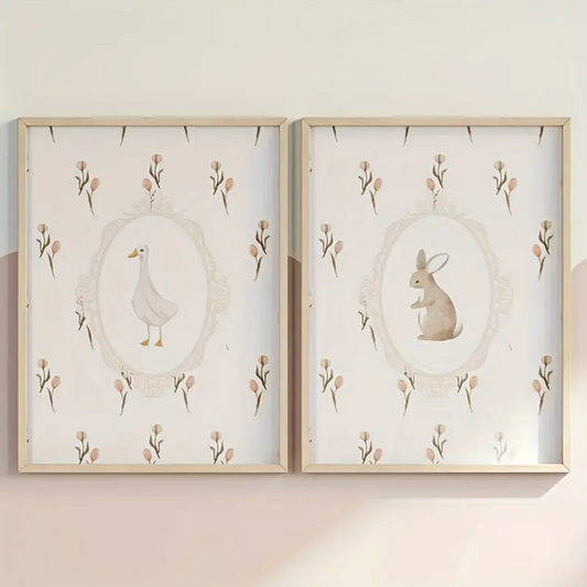 Set: 2 Canvas met Eend en Konijn