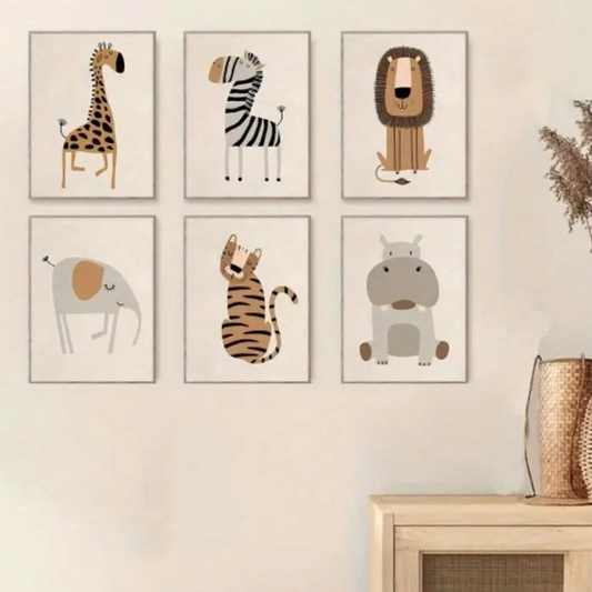 Set: 6 Canvas 'Afrikaanse Dieren'