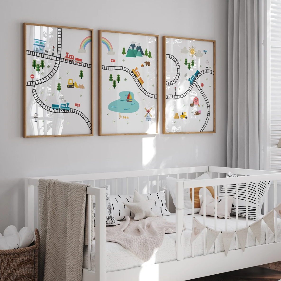 Set van 3 canvas posters met cartoon treinen
