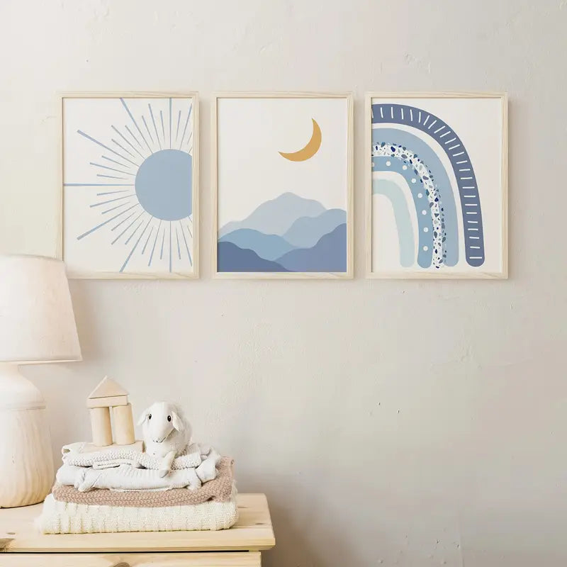Set van 3 Canvas 'Sun, Moon & Rainbow'