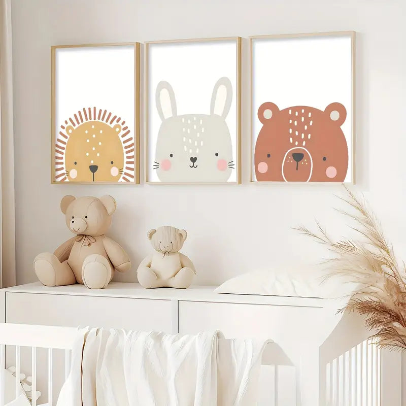 Set van 3 Canvas 'Leeuw, Konijn & Beer'