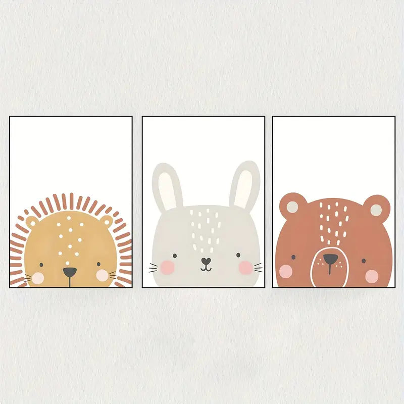 Set van 3 Canvas 'Leeuw, Konijn & Beer'