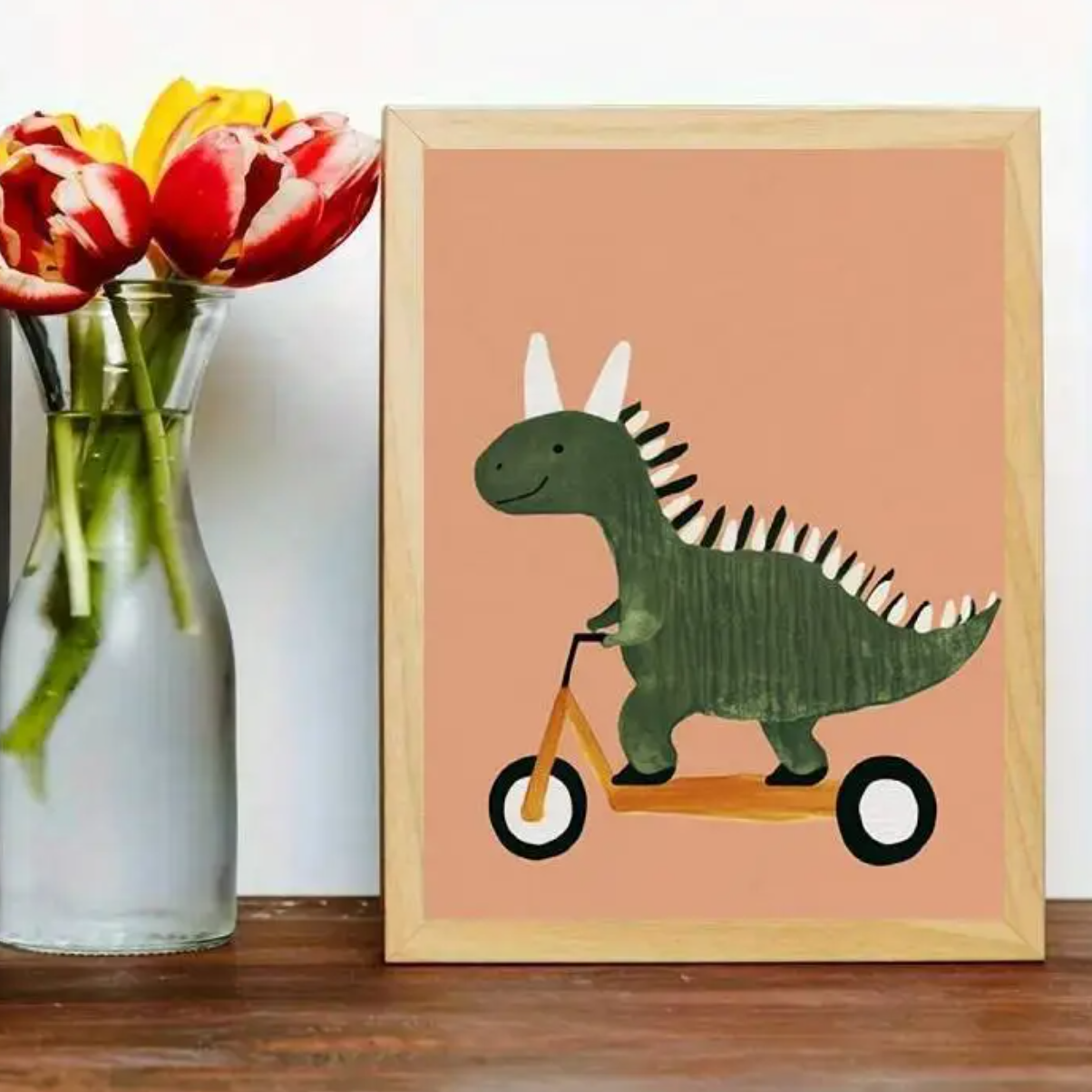 Canvas Poster 'Dinosaurus op Step'