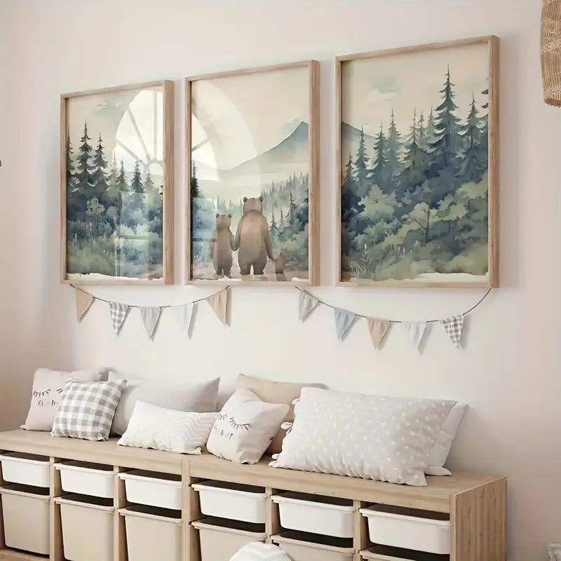 Set van 3 Canvas 'Beren Familie'