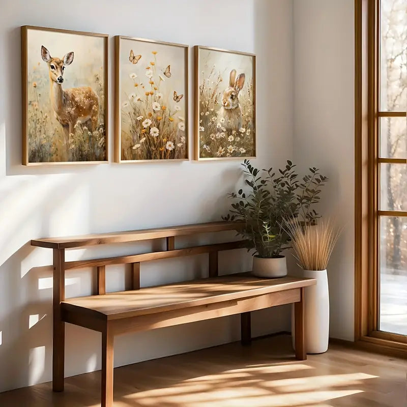 Set van 3 Canvas 'Hert, Vlinder & Konijn'