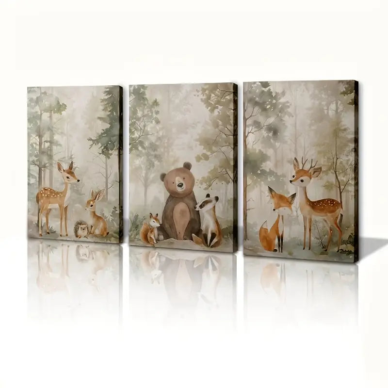 Set van 3 Canvas 'Herten, Beer & Vos'