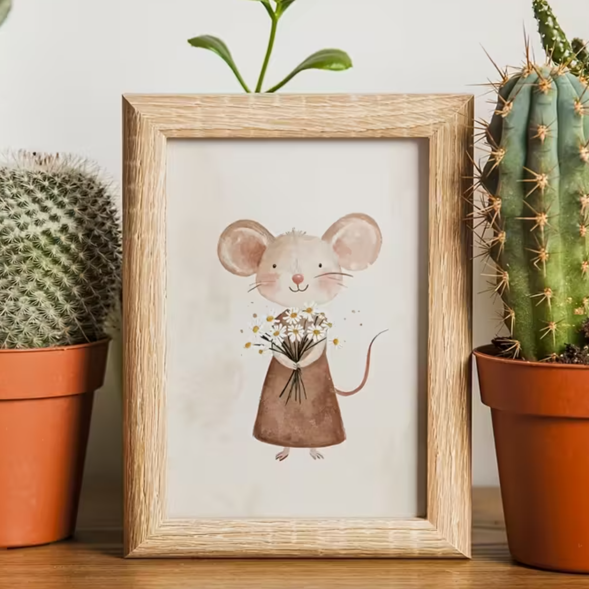 Canvas poster A4 'Muis met Boeket'