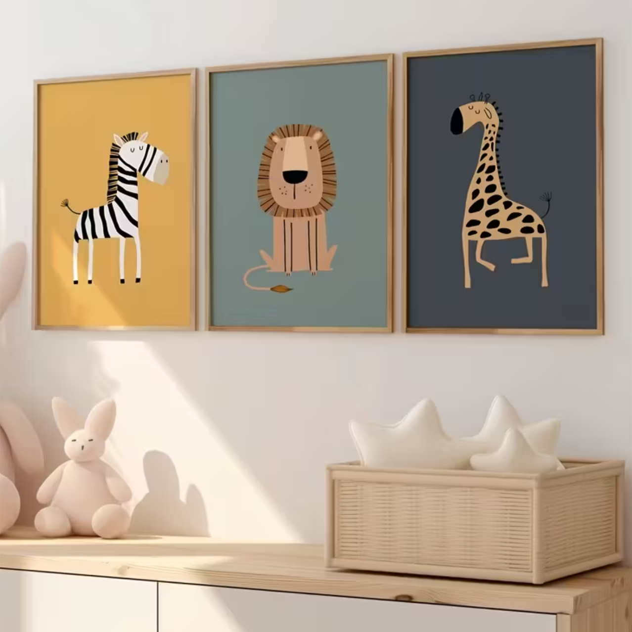 Set: 3 canvas 'Leeuw, Zebra & Giraffe'