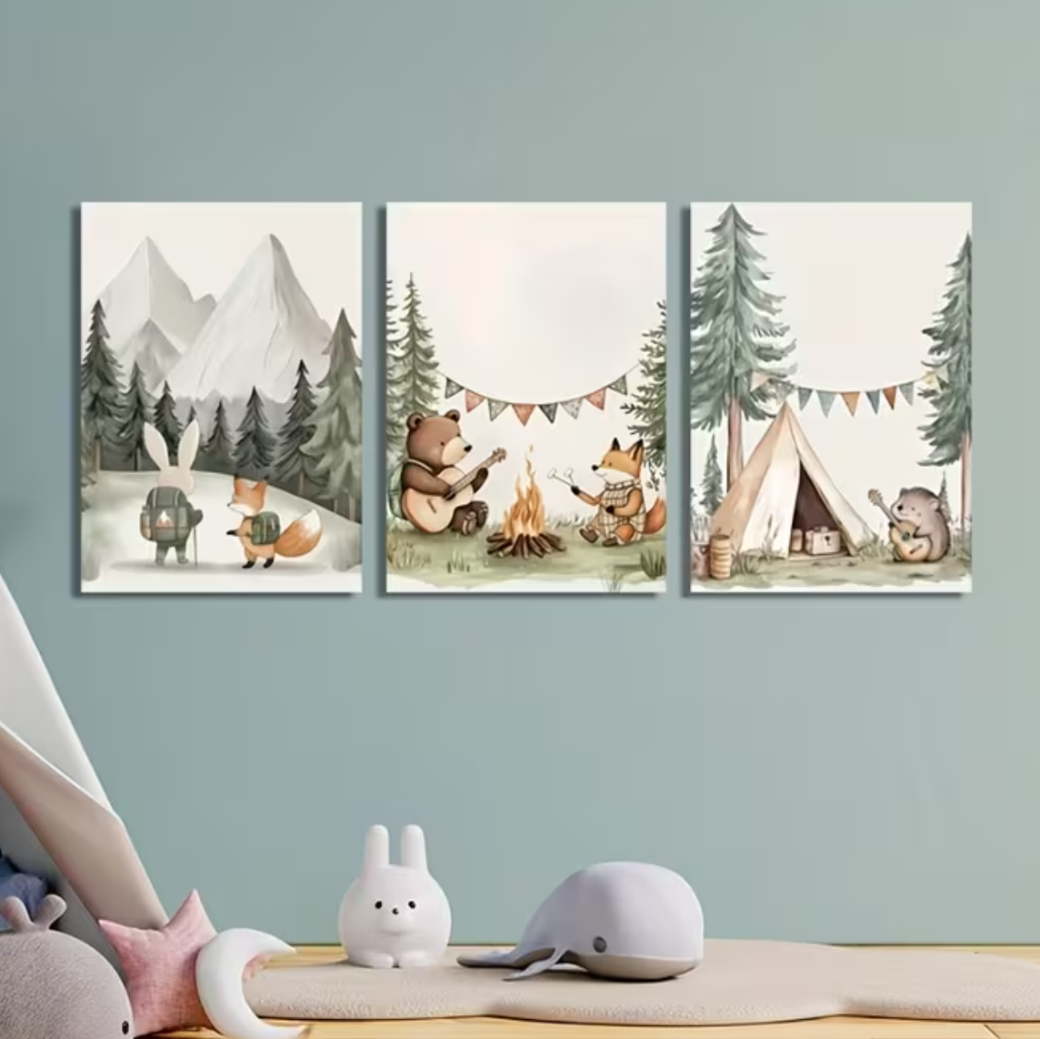 Set van 3 Canvas 'Dieren die Kamperen'