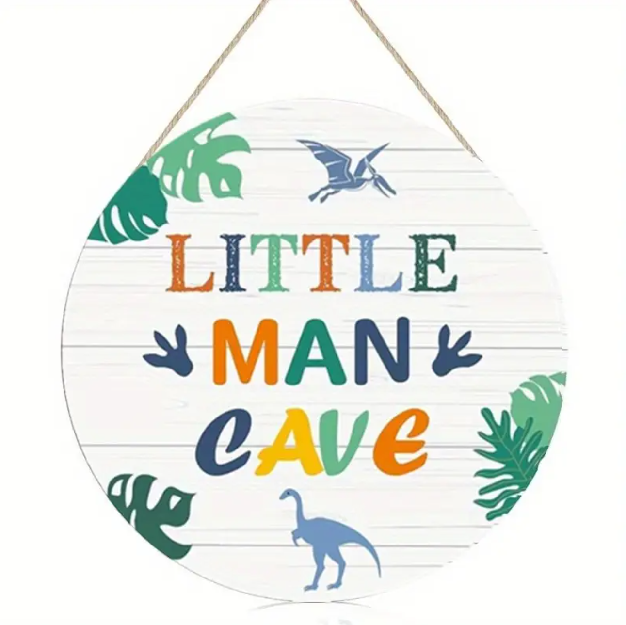 Houten Bordje 'Little Man Cave' Dino detail