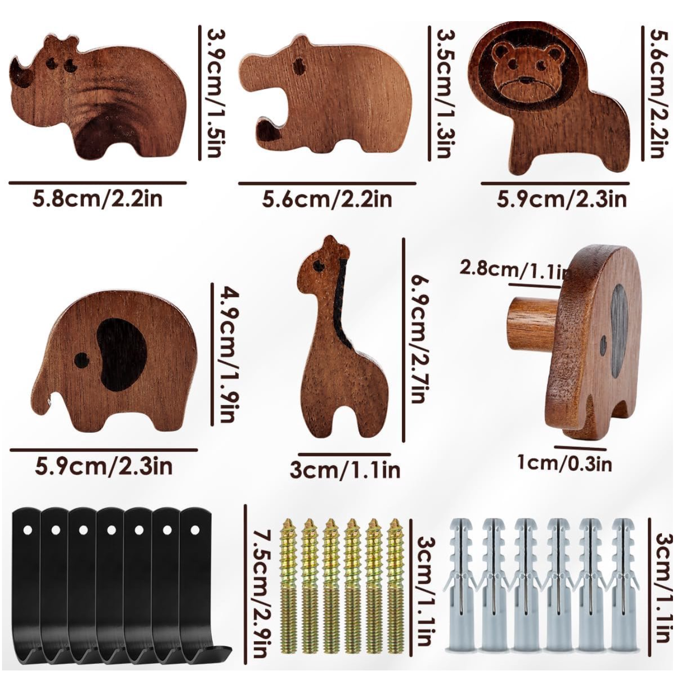 Set: 5 Stuks Dierenhaakjes met Schroef