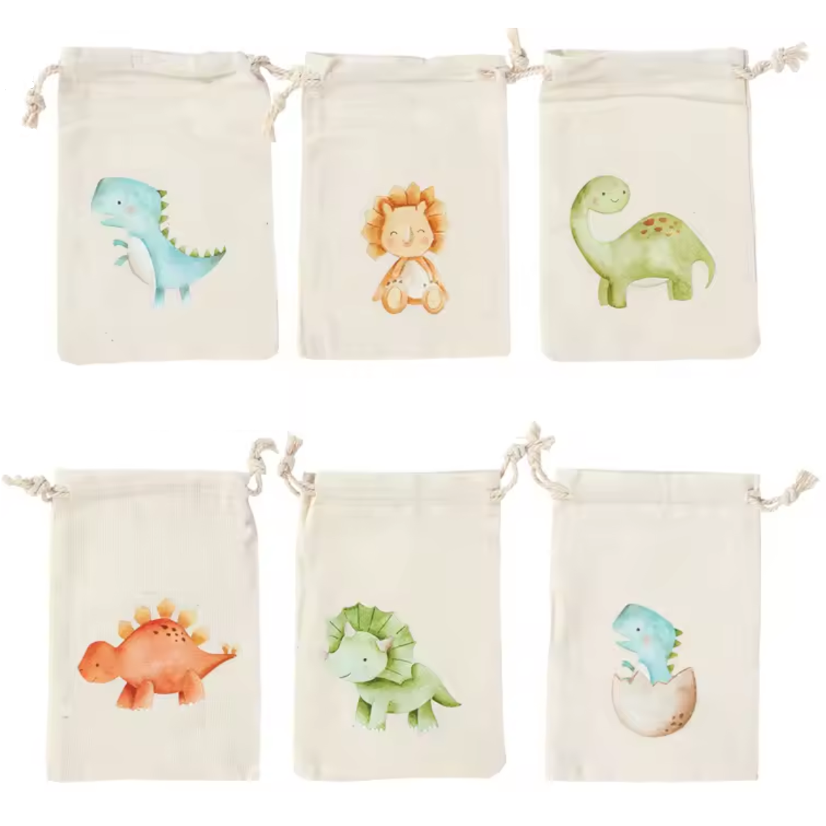 6 linnen Uitdeelzakjes 'Jungle Dieren' aquarel
