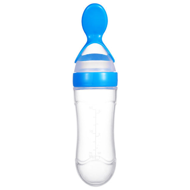 Siliconen Knijpfles met Lepel in blauw