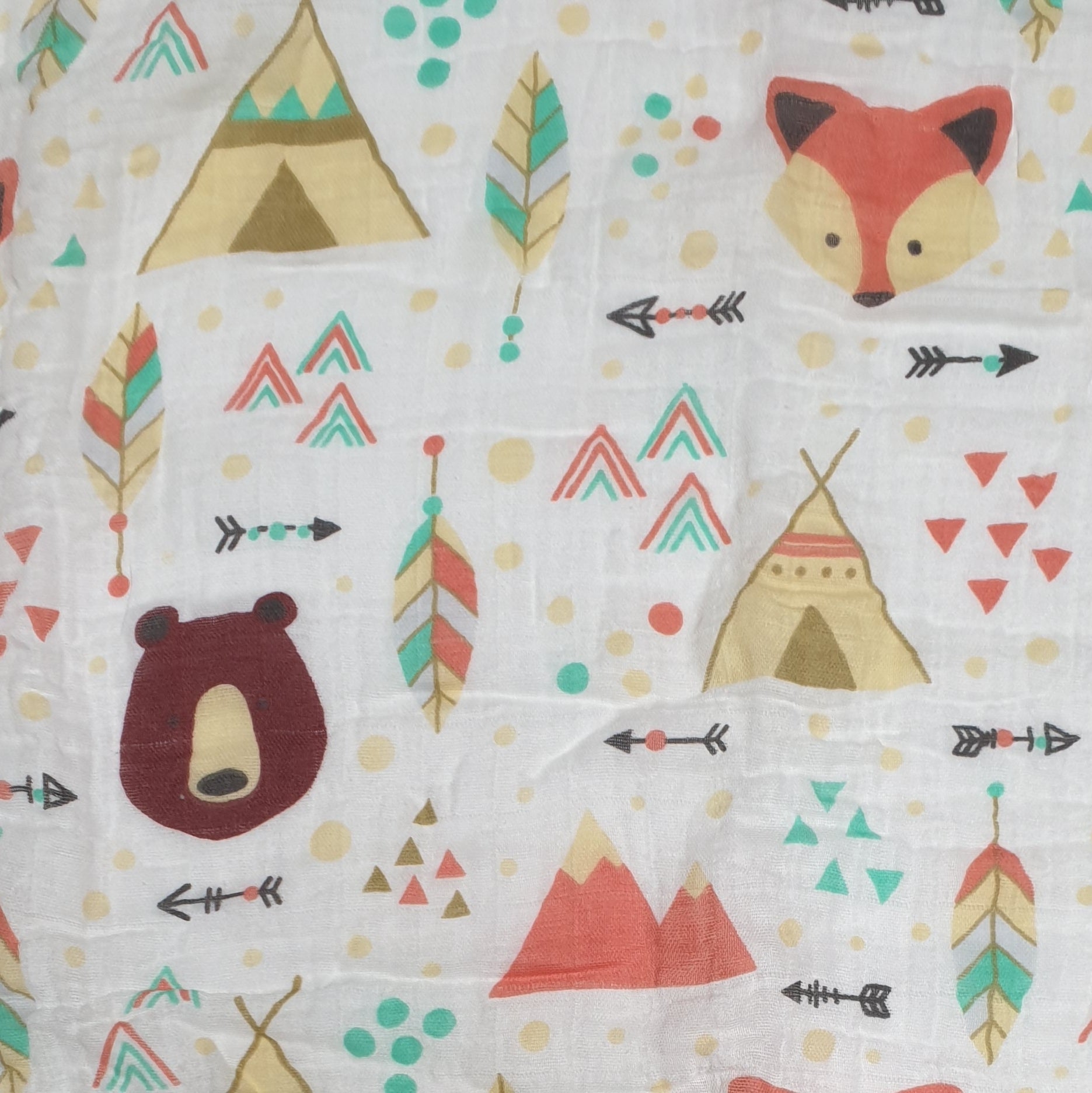 Mousseline doek met beren en vossen print