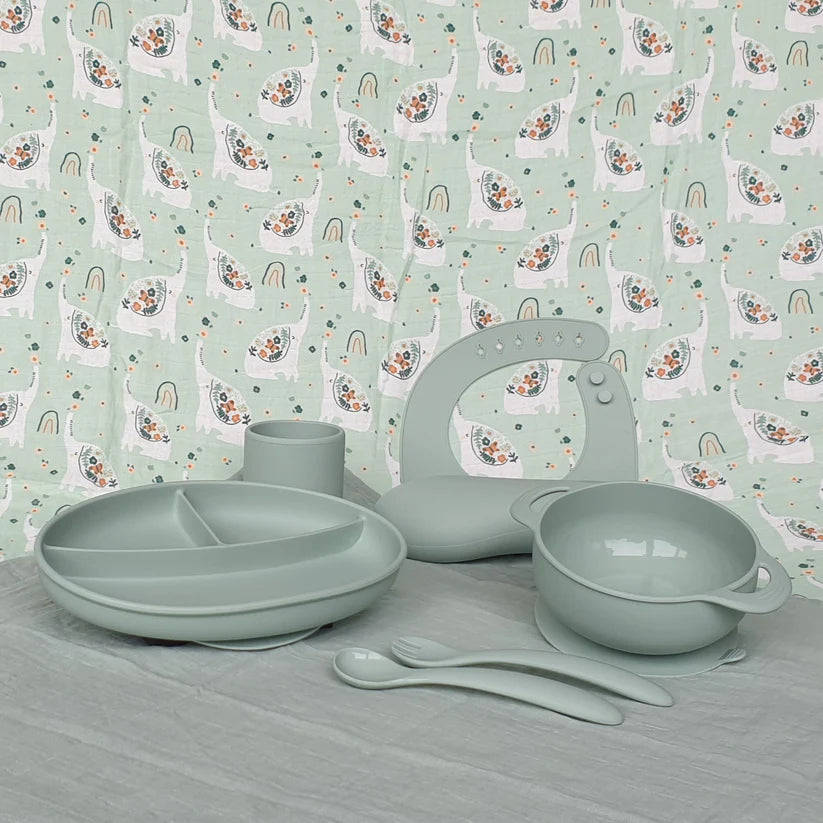 Siliconen Lepel en Vork 'Puck' - Artic Mist sfeer