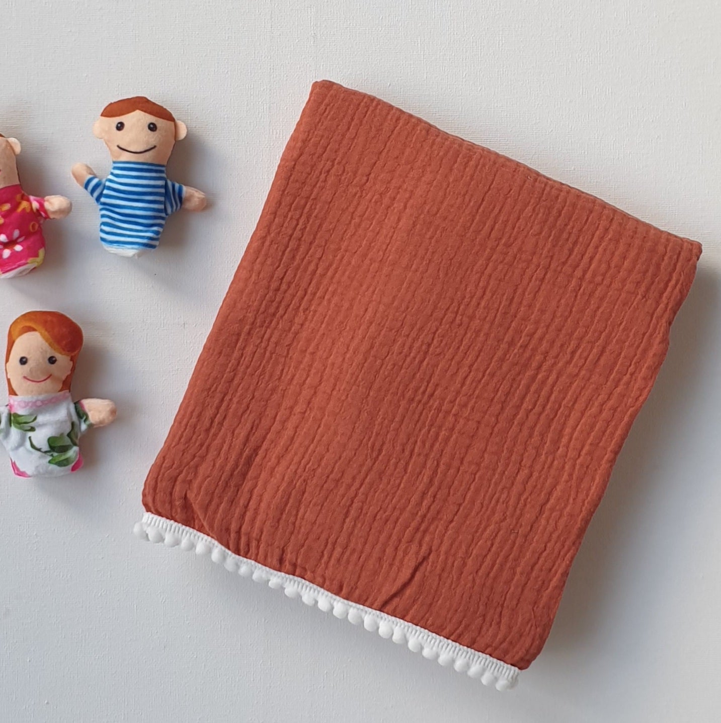 Hydrofiele Doek met Pomponnetjes (90x110 cm) - Terracotta