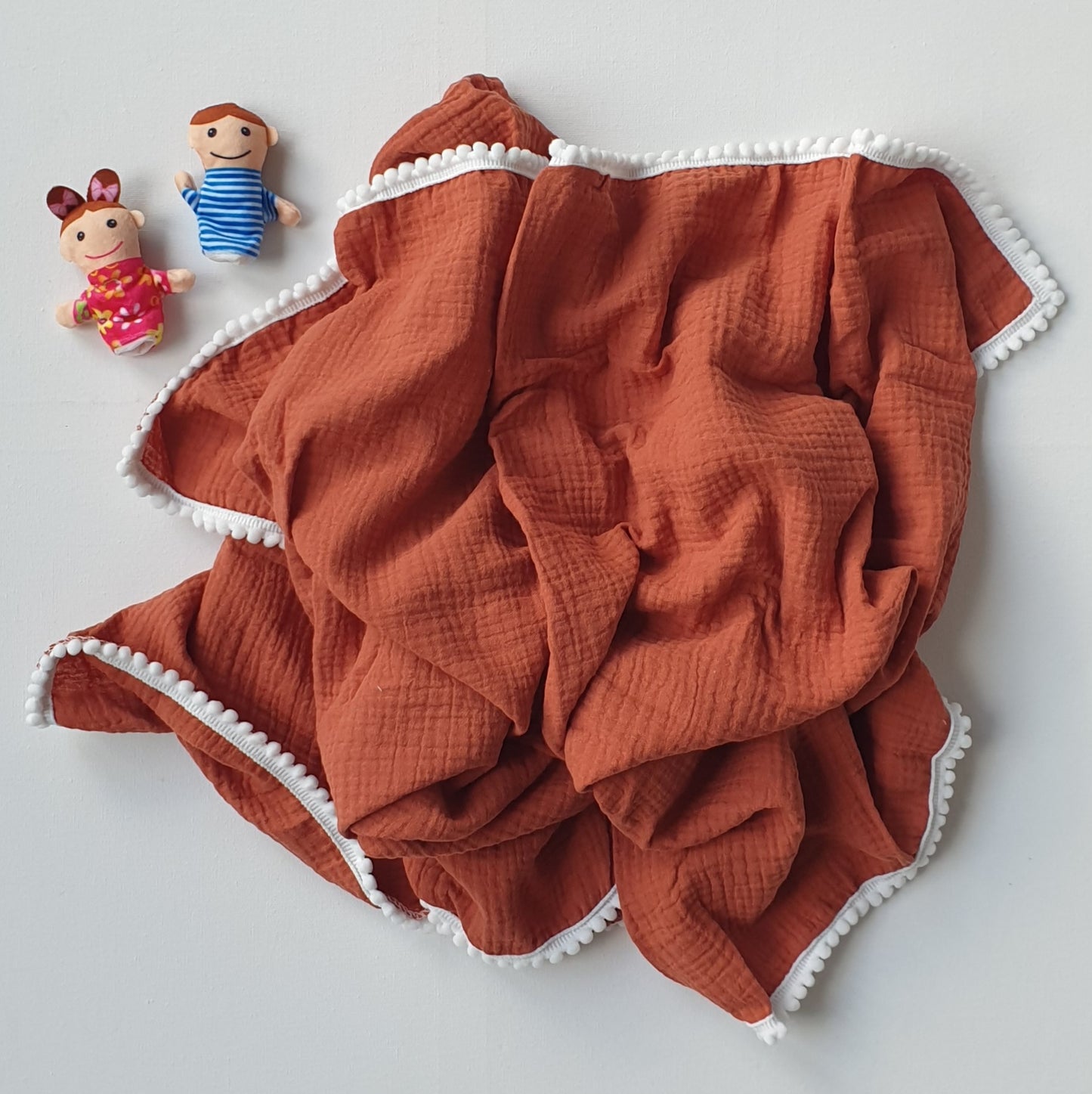 Hydrofiele Doek met Pomponnetjes (90x110 cm) - Terracotta