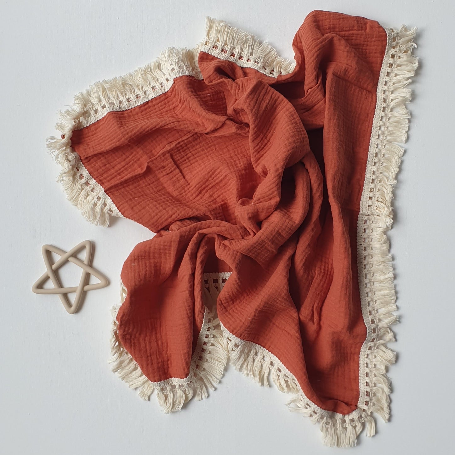 Hydrofiele Doek met Franje (65x80 cm) - Terracotta
