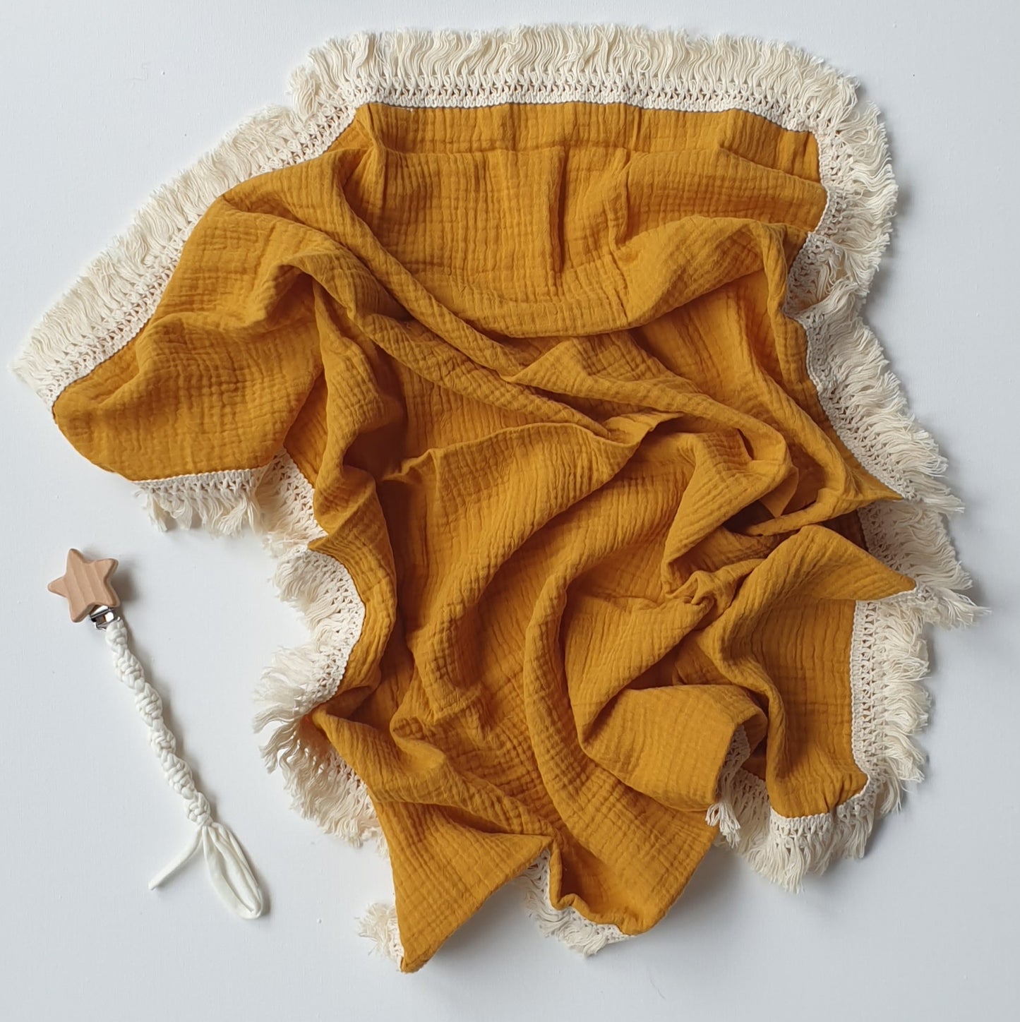 Hydrofiele Doek met Franje (65x80 cm) - Mosterd